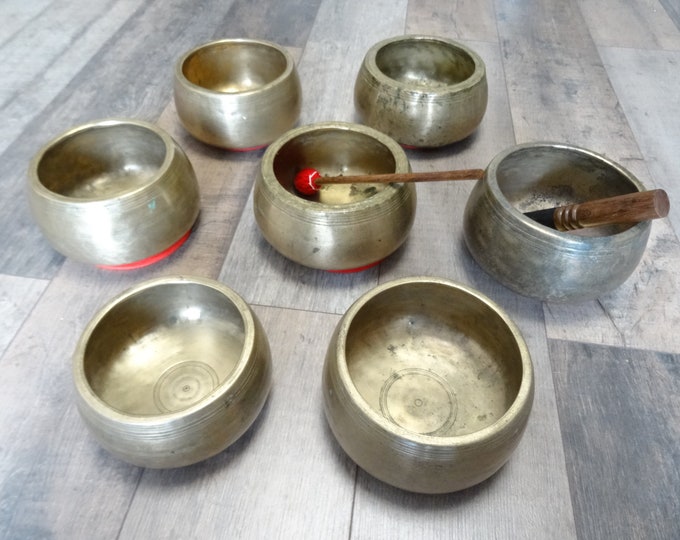 Set of 7Antique Mani Singing Bowls Meditation Sound Therapy Chakra Healing