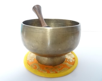 Antique Naga Pedestal Singing Bowl: D4 Note, Sound Therapy