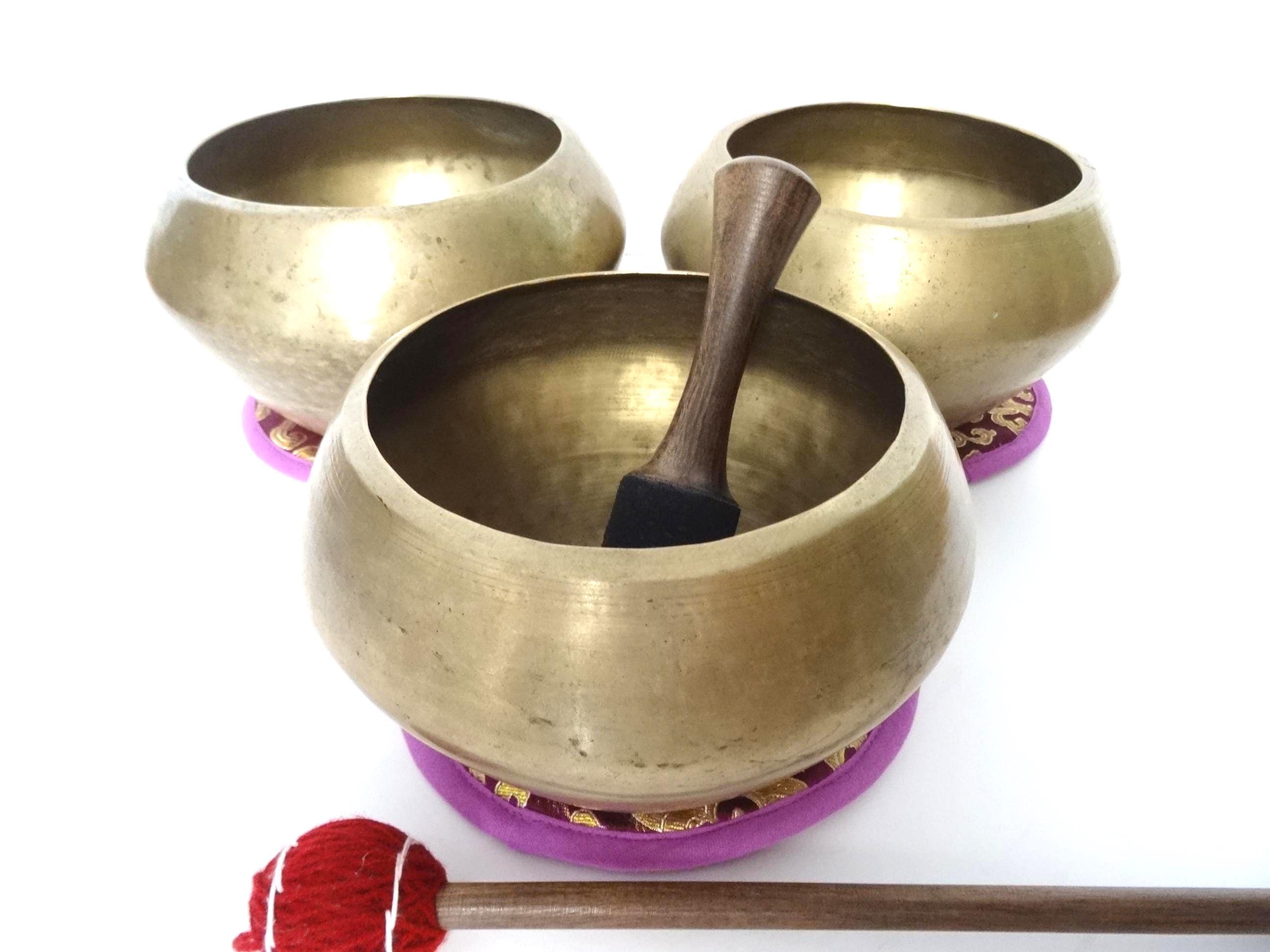 Trio of Antique Goalbati Buddha Singing Bowls Meditation Sound