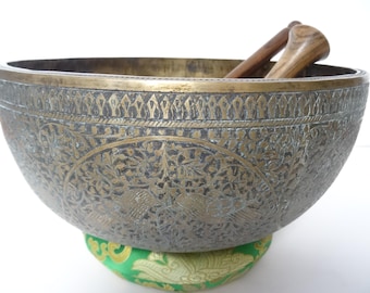 11.5" Hand Carved Old Jambati Tibetan Singing Bowl Sound Healing C#3 Root