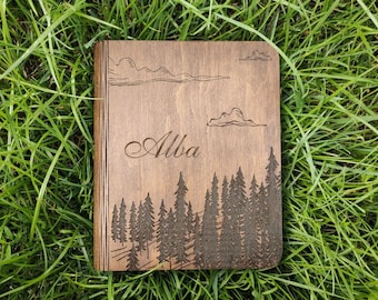 Natural Wooden Notebook / A5 / Wood Book Personalized Gifts for Her / Wild Forest