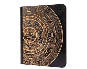 Natural Wooden Notebook / A5 / Black Wood/ Wood Book Personalized Gifts  / Mayan Calendar