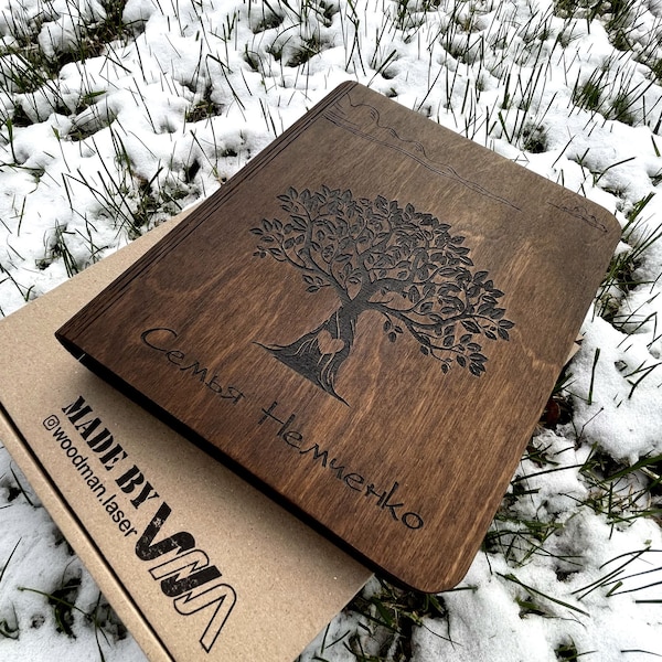 Natürliches Holznotizbuch / A5 / Holzbuch Personalisierte Geschenke für Sie / Stammbaum