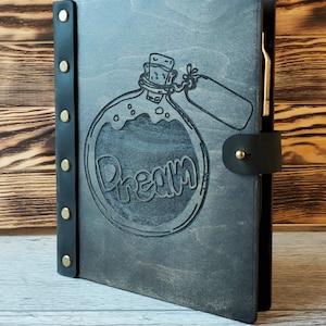 Natürliches Holz Notizbuch mit Leder / A5 / Holzbuch Personalisierte Geschenke für Ihn / Traum
