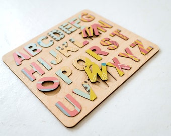Holz Alphabet Puzzle / Buntes Alphabet / Kleinkind Weihnachtsgeschenke / Alphabet Buchstaben / Homeschool Spielzeug