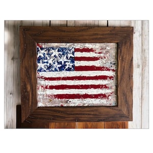 American Flag Wall Art - Patriotic Acrylic Painting on Canvas  Fourth of July Home Decor – Red White Blue Art 8x10 Canvas (11.5x13.5 Framed)