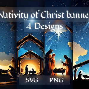 Krippenpaket SVG, PNG, Krippenset png, Krippenszene SVG, Familie Weihnachtssvg, Oh Holy Night png, Postkarten, Silhouette