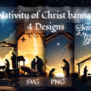 Krippenpaket SVG, PNG, Krippenset png, Krippenszene SVG, Familien-Weihnachtssvg, Weihnachtsflyer, Postkarten, Silhouette, Kirchenflyer
