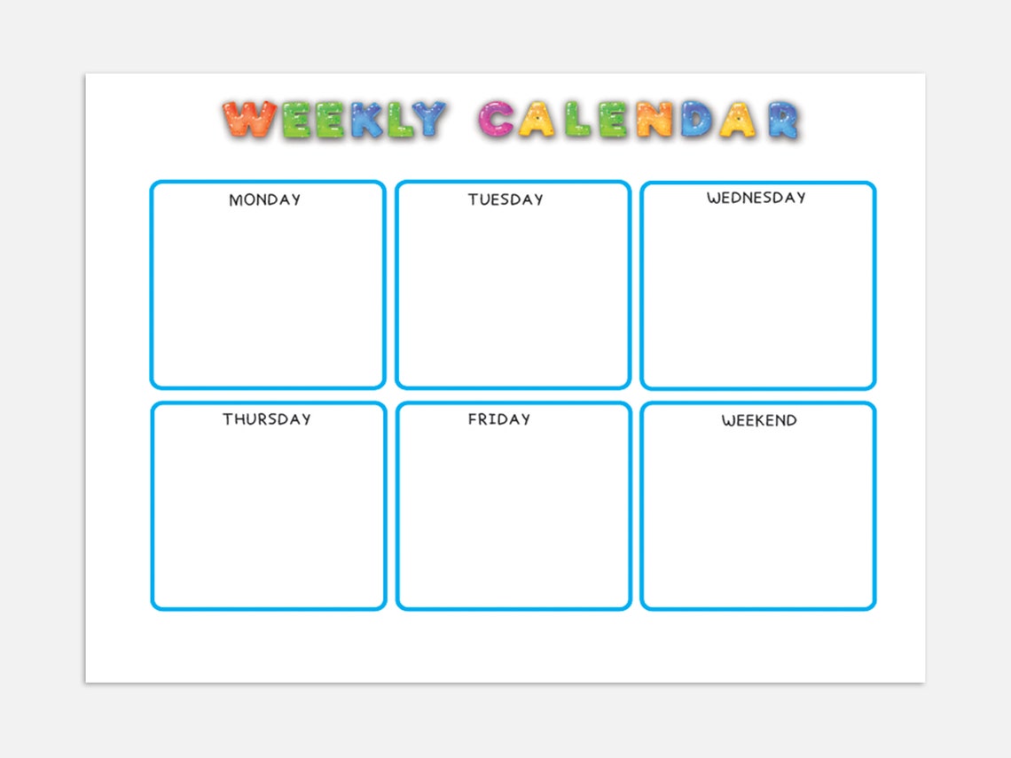 Kids weekly calendar cute colorful printable children s etsy