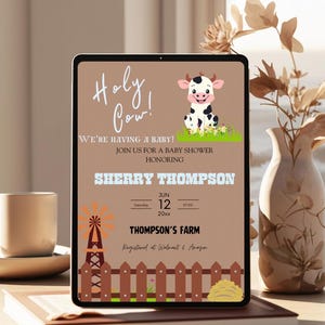 Holy Cow Baby Shower Invitation | Farm Theme | Editable Digital Invite
