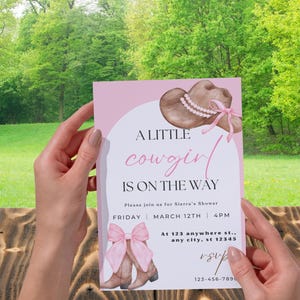 Pink Cowgirl Baby Shower Bundle – Invitation + Diaper Raffle + Books for Baby – Editable Western Theme – Printable Girl Baby Shower Inserts