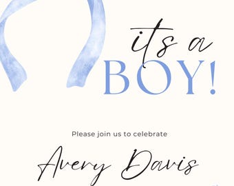 Blue Baby Shower Invitation: It's a Boy, Editable Template (Digital Download, 5x7 in