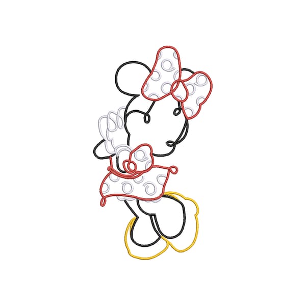 Artistic Doodle Magical Minnie Mouse Outline Machine Embroidery Design.