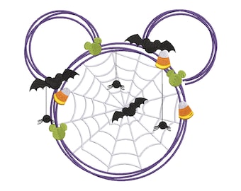 Mickey Mouse Fall Halloween Wreath Machine Embroidery Design File.