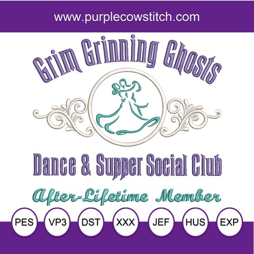 Grimmig Grinsende Geister Tanz & Supper Club Haunted Mansion Maschinenstickdatei.