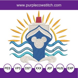 Mickey Magical Cruise Sunset inspired Machine Embroidery Design.