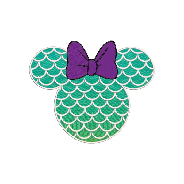 Mouse Ears Minnie / Ariel Mermaid  Inspired Machine Embroidery.