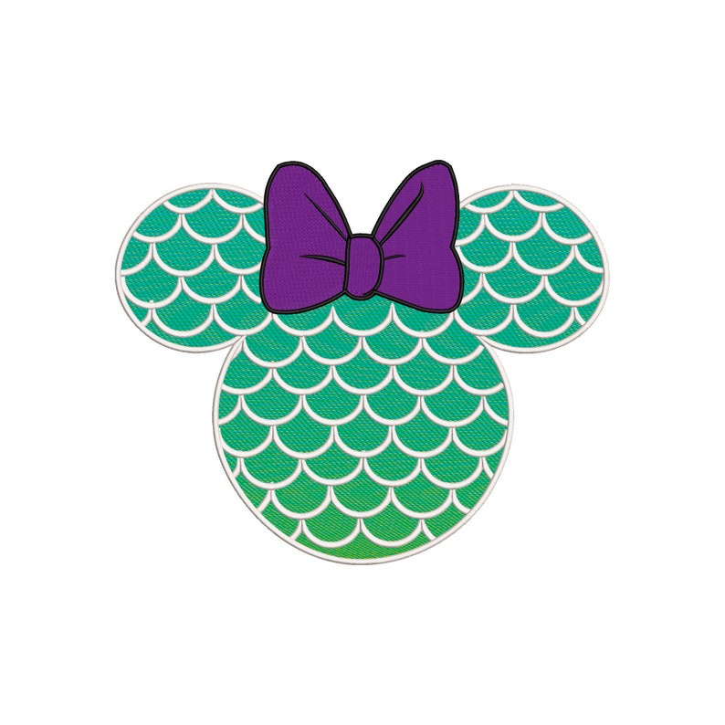 Mouse Ears Minnie / Ariel Mermaid Inspired Machine Embroidery. image 1