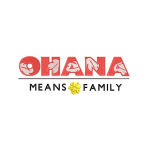 Conception de broderie machine inspirée de Lilo & Stitch. Ohana veut dire famille.