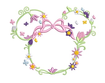 Floral Minnie Spring Wreath Machine Embroidery Design. Perfect for Epcot Flower & Garden  Festival