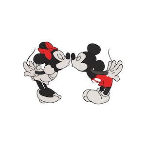 Mickey and Minnie Mouse share a kiss. Valentines Day Love inspired Machine Embroidery Design. 4 Sizes