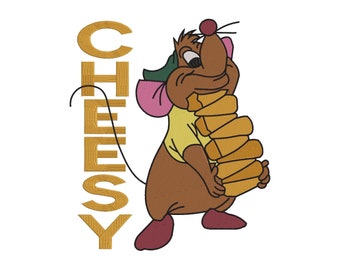 Princess Cinderella Inspired Machine Embroidery Design.  Gus Gus the Mouse.  Cheesy.
