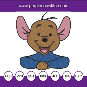 May include: Embroidered design of a cartoon mouse with brown fur, pink ears, and a blue shirt. The mouse is smiling and has its arms crossed.