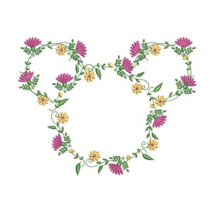 Floral Mickey Spring Wreath Machine Embroidery Design. Perfect for Epcot Flower & Garden  Festival