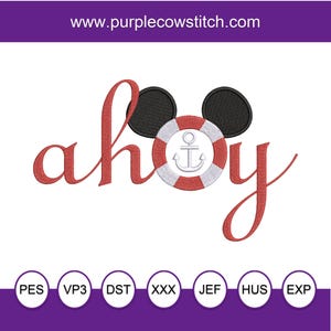 Magical Mouse Cruise Line inspired Machine Embroidery Design. ahoy