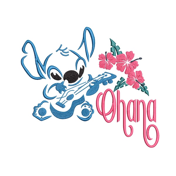 Disegno di ricamo a macchina ispirato a Lilo e Stitch. Ohana