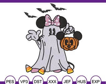 Minnie Ghost Halloween Machine Embroidery Design.