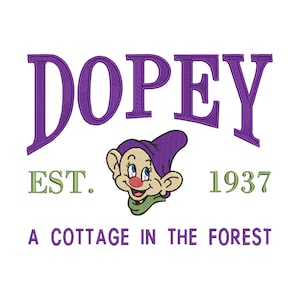 Snow White and the Seven Dwarfs "Dopey" Inspired Machine Embroidery Design. Varsity Design