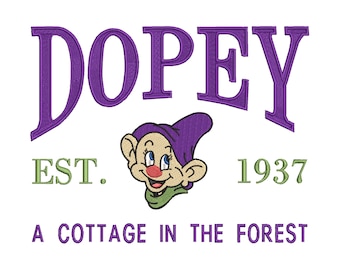 Snow White and the Seven Dwarfs "Dopey" Inspired Machine Embroidery Design. Varsity Design