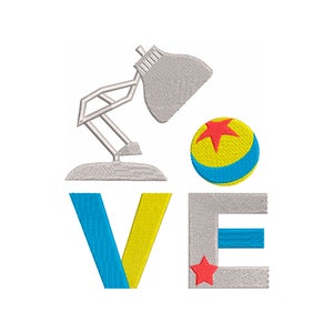 Pixar inspirierte Stickdatei. Luxo und der berühmte Pixar Ball in 7 Größen
