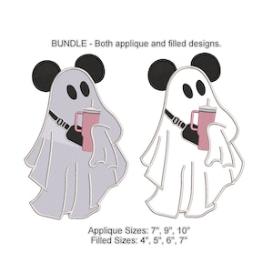 Mickey Stanley Cup Ghost Machine Embroidery Design. Halloween. Both Applique and Filled.