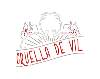 Cruella de Ville Villain 101 Dalmatians Machine Embroidery Design.