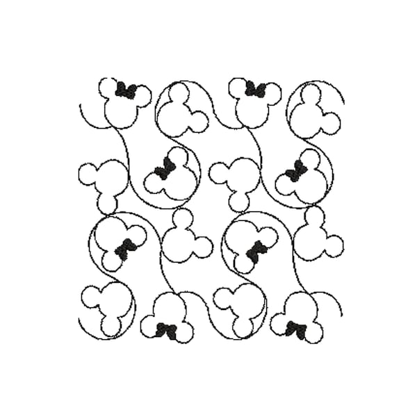 3 Designs - Minnie, Mickey and Minnie with Mickey Mouse Quilt Block Machine Embroidery Design. 5 Sizes