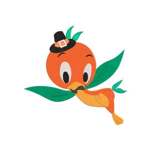 Orange Bird Pilgrim Thanksgiving Machine Embroidery Design. BONUS = Hat Design