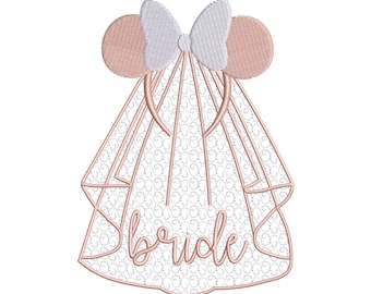 Minnie Bride Bridal Veil  Machine Embroidery Design