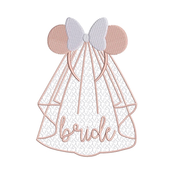 Minnie Bride Bridal Veil  Machine Embroidery Design
