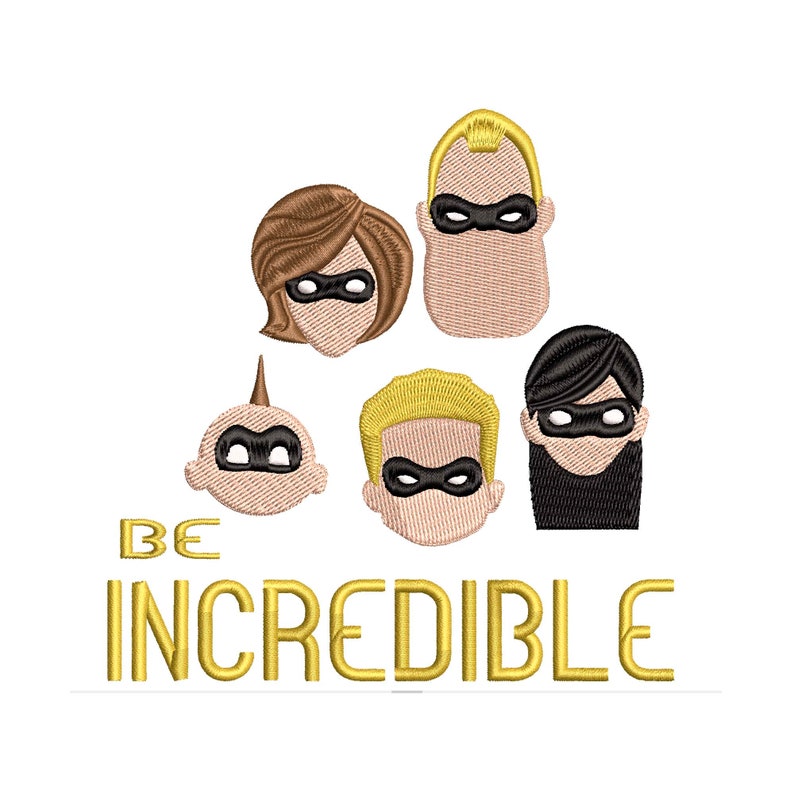 Puede incluir: Dise&ntilde;o bordado con la familia Incre&iacute;ble, incluyendo a Mr. Incre&iacute;ble, Elastigirl, Violet, Dash y Jack-Jack. El dise&ntilde;o es en dorado y presenta el texto "BE INCREDIBLE".