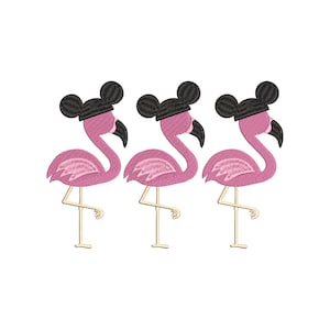 Happiest Place on Earth Flamingo Flock. Flamingos wearing mouse ears. With text and without.