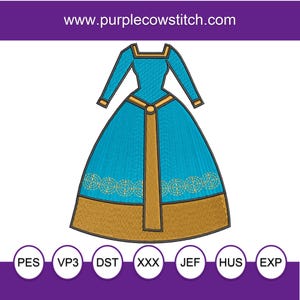 Princess Merida Dress Ball Gown Machine Embroidery Design.
