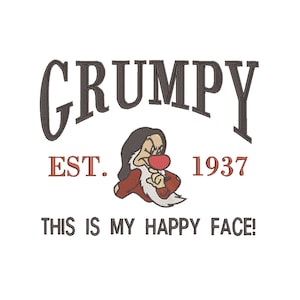 Snow White and the Seven Dwarfs "Grumpy" Inspired Machine Embroidery Design. Varsity Design