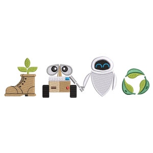 WALL-E and Eve Machine Embroidery Design.