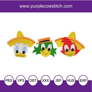 Machine Embroidery Design 3 Caballeros Donald, Jose, Panchito