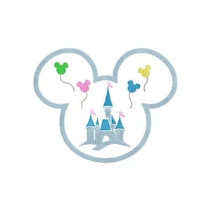 Cinderella Mickey Castle inspired Machine Embroidery Design.5 Sizes including Hat size.