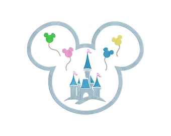 Cinderella Mickey Castle inspired Machine Embroidery Design.5 Sizes including Hat size.