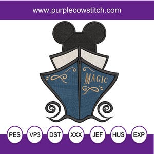 Magical Mouse Cruise Line inspired Machine Embroidery Design. Magic Ship