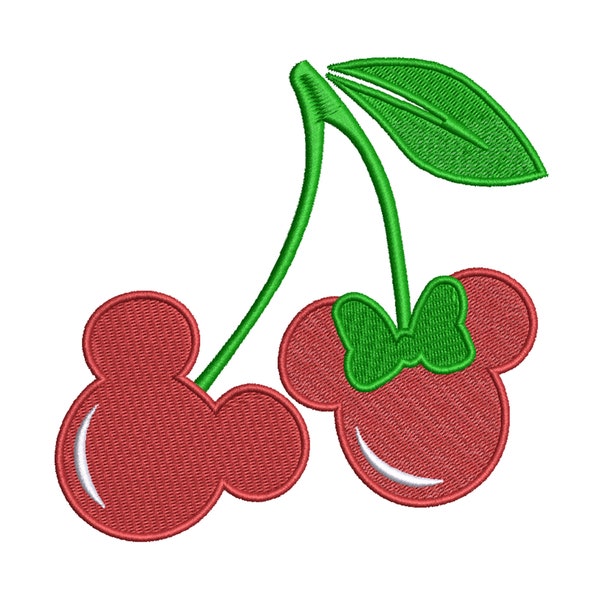 Mickey and Minnie as Cherries Machine Embroidery Design.